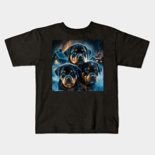 Rottweiler Puppies Surrounded With Fire Kids T-Shirt